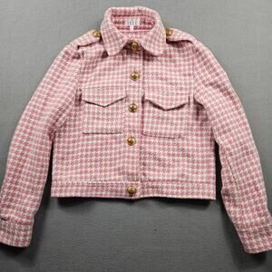 Houndstooth Coat Blazer Retro Wool Blend Women's Small TCEC Barbiecore Career